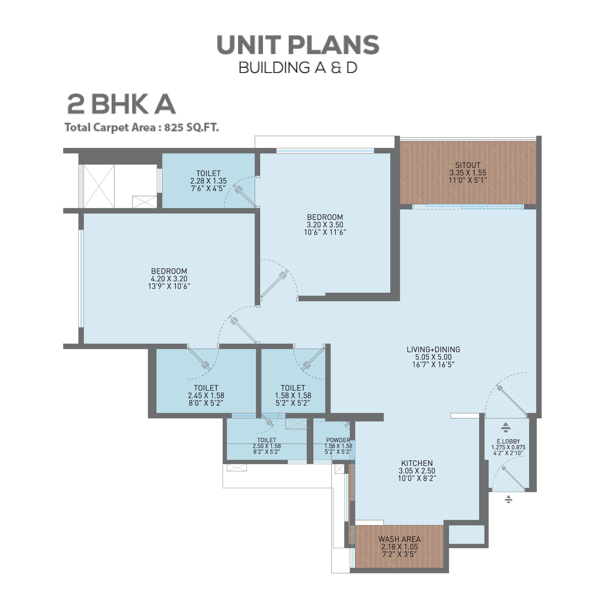 Detailed 2 BHK floor plan for GK Sindhu Skies in Pimple Saudagar, Pune, showing the apartment's room layout and spatial arrangement.