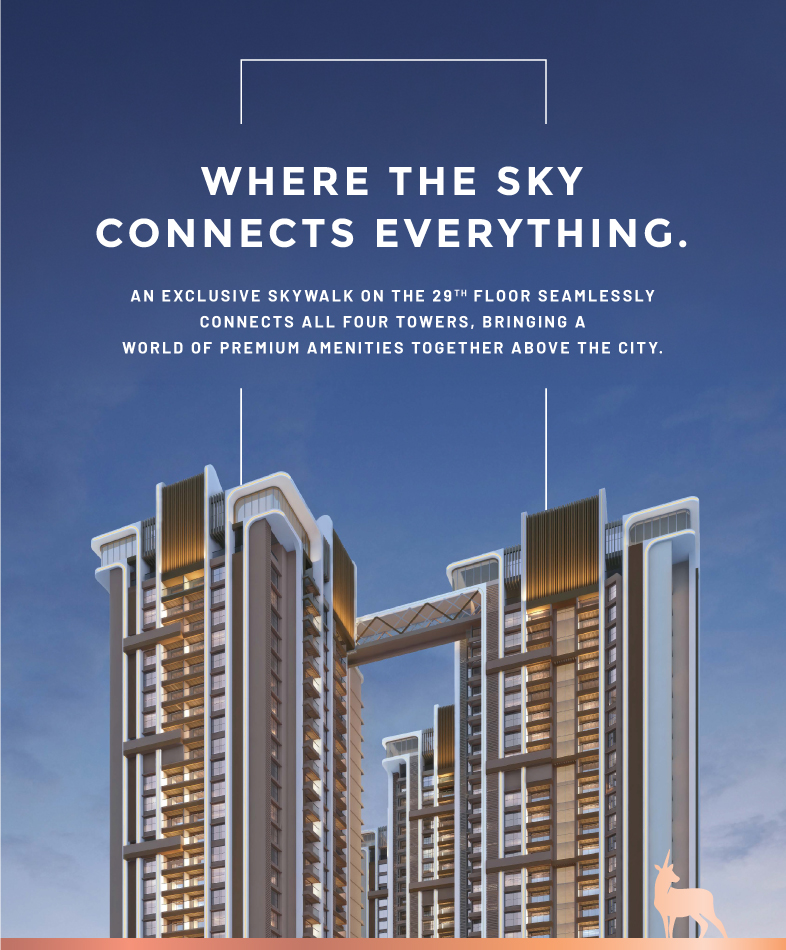 Mobile-optimized view of the GK Sindhu Skies skywalk connecting residential towers in Pimple Saudagar, Pune.