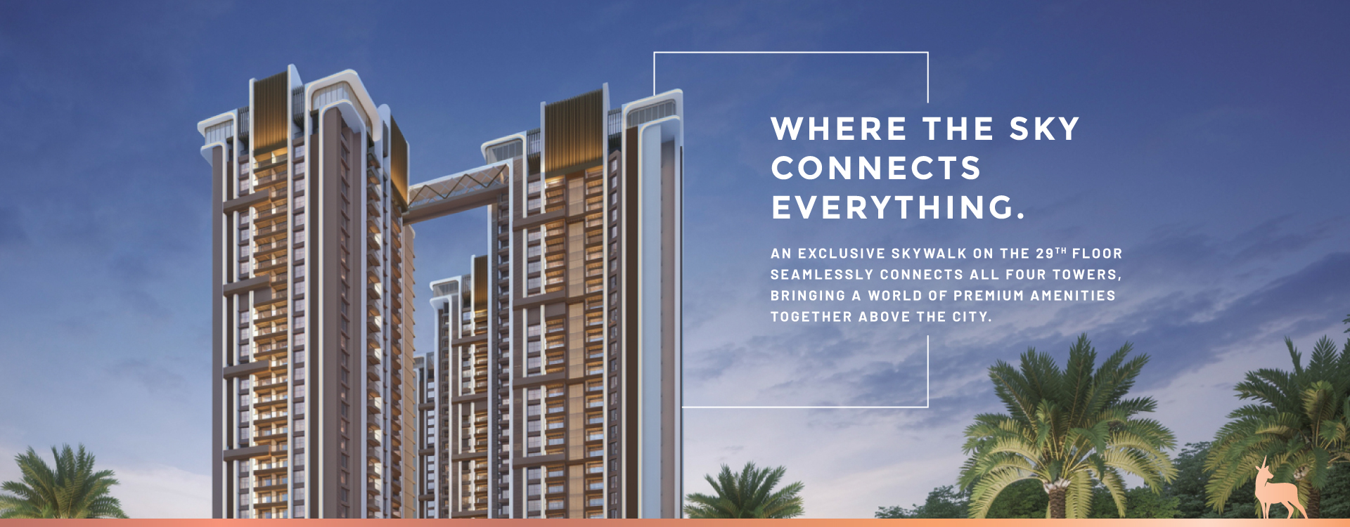 Elevated skywalk linking the four high-rise towers of GK Sindhu Skies in Pimple Saudagar, Pune, offering panoramic views.